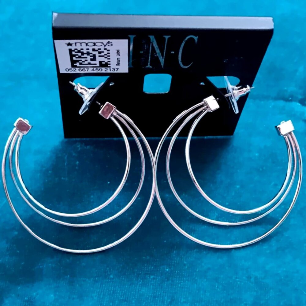 2" silver-tone triple-wire hoop earrings